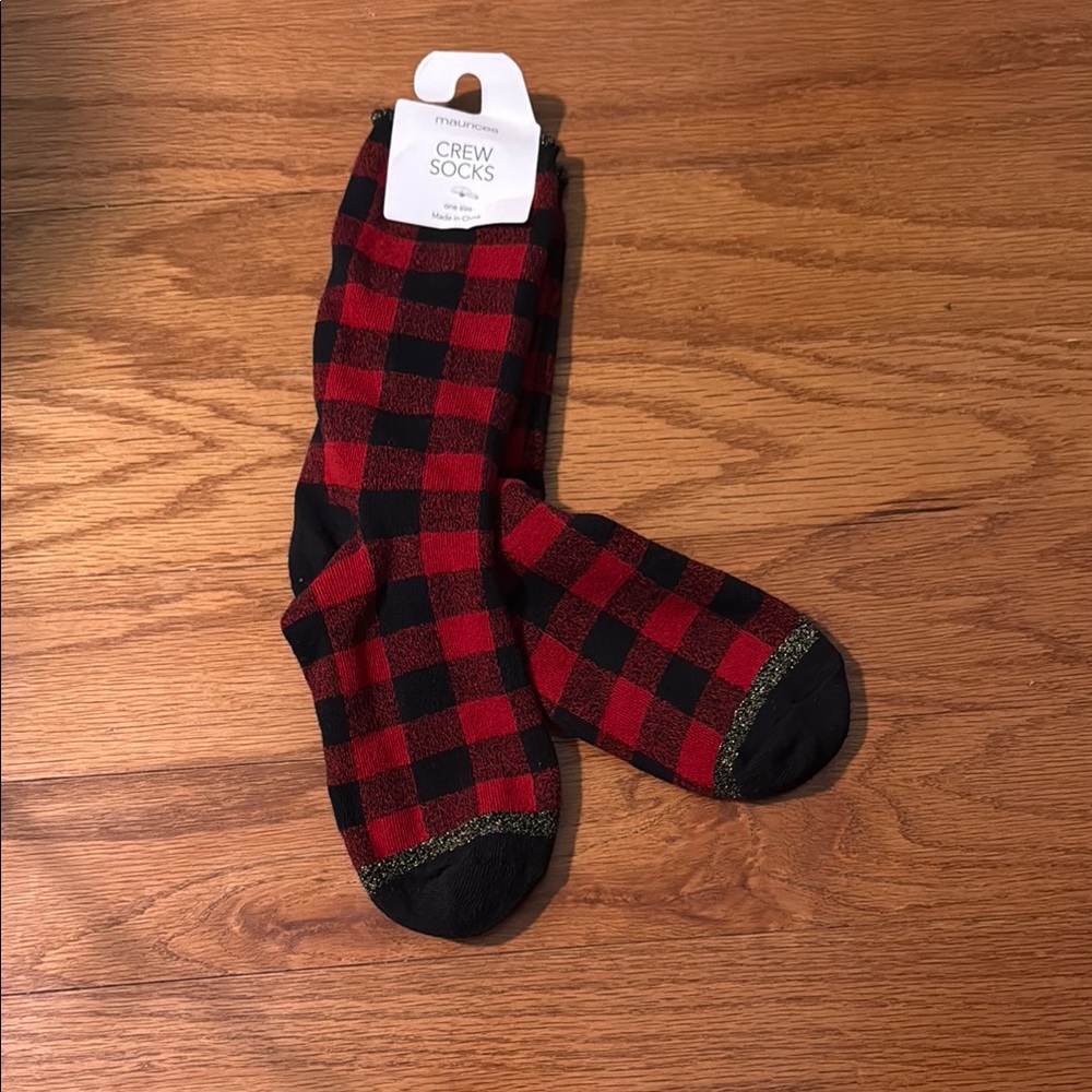 Maurices Red and Black Buffalo Plaid Casual Socks